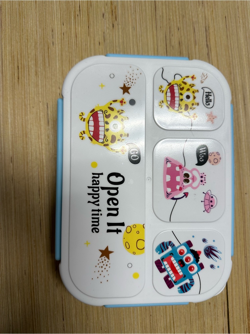 Cute Cartoon White & Light Blue Kids Lunchbox - Open It Happy Time